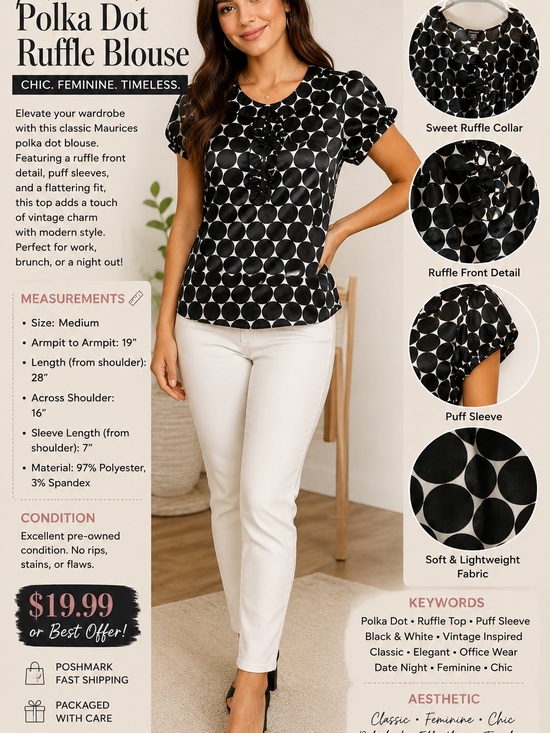 Maurices Tops - Maurices Black and White Polka Dot Satin Top